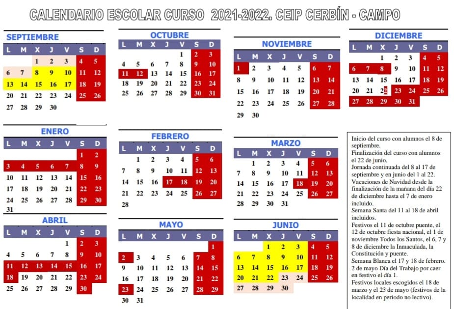 CALENDARIO ESCOLAR DE CAMPO 24/25 – CEIP CERBÍN